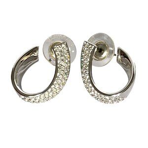 Swarovski Silver Pave Rhinestone Hoop Earrings Pierced Sparkling Rhodium Plated